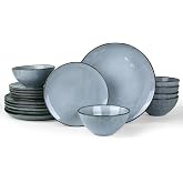 Famiware Ocean Round Stoneware Dinnerware Set for 6, Plates and Bowls, Blue | 18-Piece Ocean Round Stoneware Dinnerware Set. Microwave &amp; Dishwasher Safe. Scratch Resistant