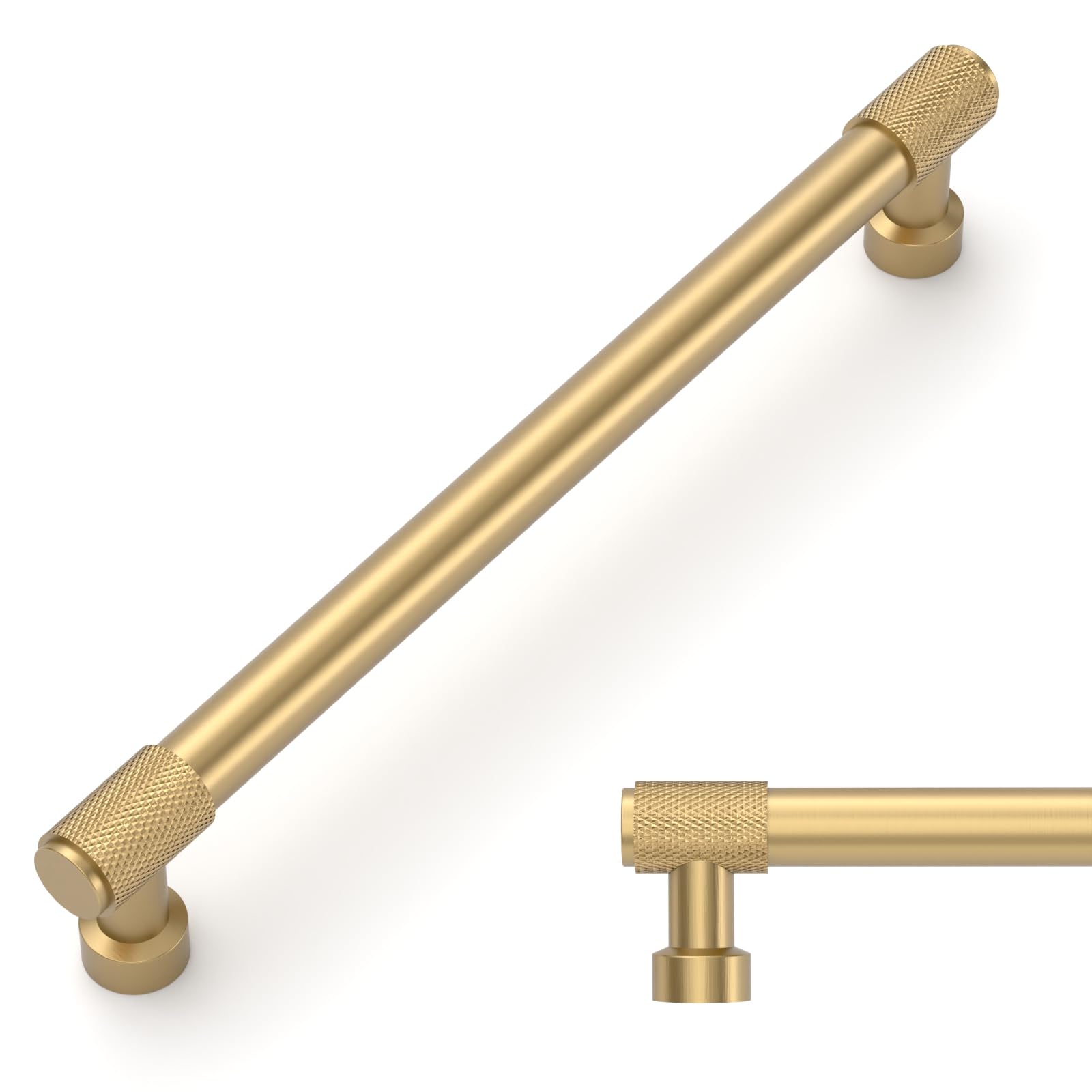 Photo 1 of Amerdeco 10 Pack Champagne Bronze Knurled Cabinet Pulls 10 Inch(254mm) Hole Center Kitchen Cabinet Handles Drawer Pulls Cabinet Hardware ZH034