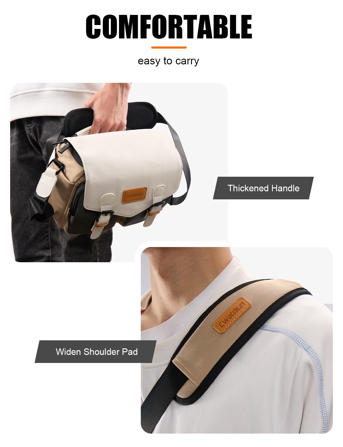 Cwatcun Camera Shoulder Bag Compact Camera Case, Small Waterproof Camera Messenger Bag with Tripod Holder, Travel Photography Bag for Canon, Nikon, Sony, Fuji DSLR/SLR/Mirrorless Camera, Lens