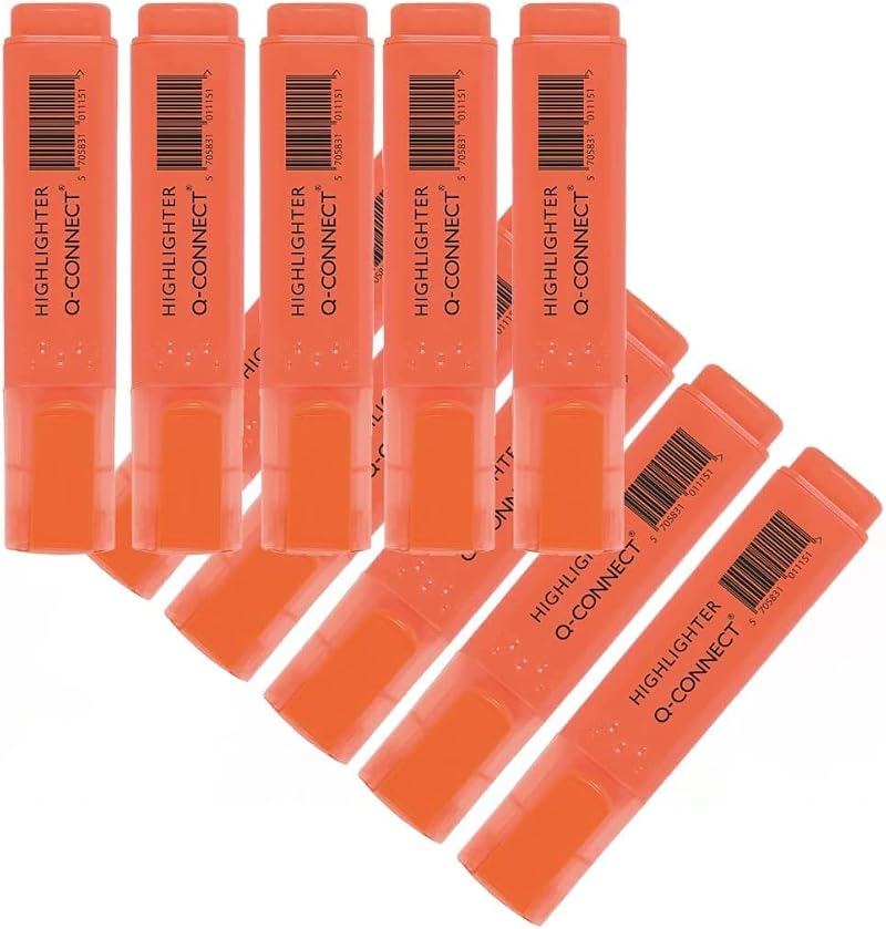 Q-Connect Orange Highlighter Pen Pack of 10 – Chiselled Nib, Bright Ink