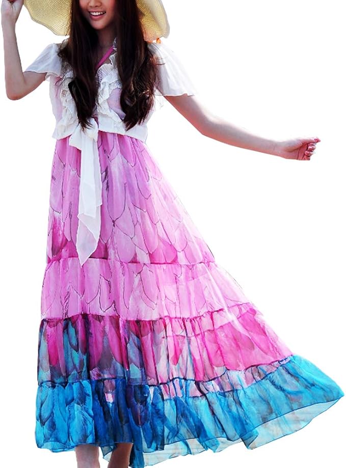 Frauen Boho Rock Elastic Waist Blumendruck Zigeunerkleid A Line Maxirocke Amazon De Bekleidung