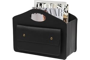 HofferRuffer Magazine Basket Holder, Foldable Magazine Rack, Document File Holder Organizer, File Folder, Newspaper Storage Bin Organizer for Home or Office (Black Magazine Basket)