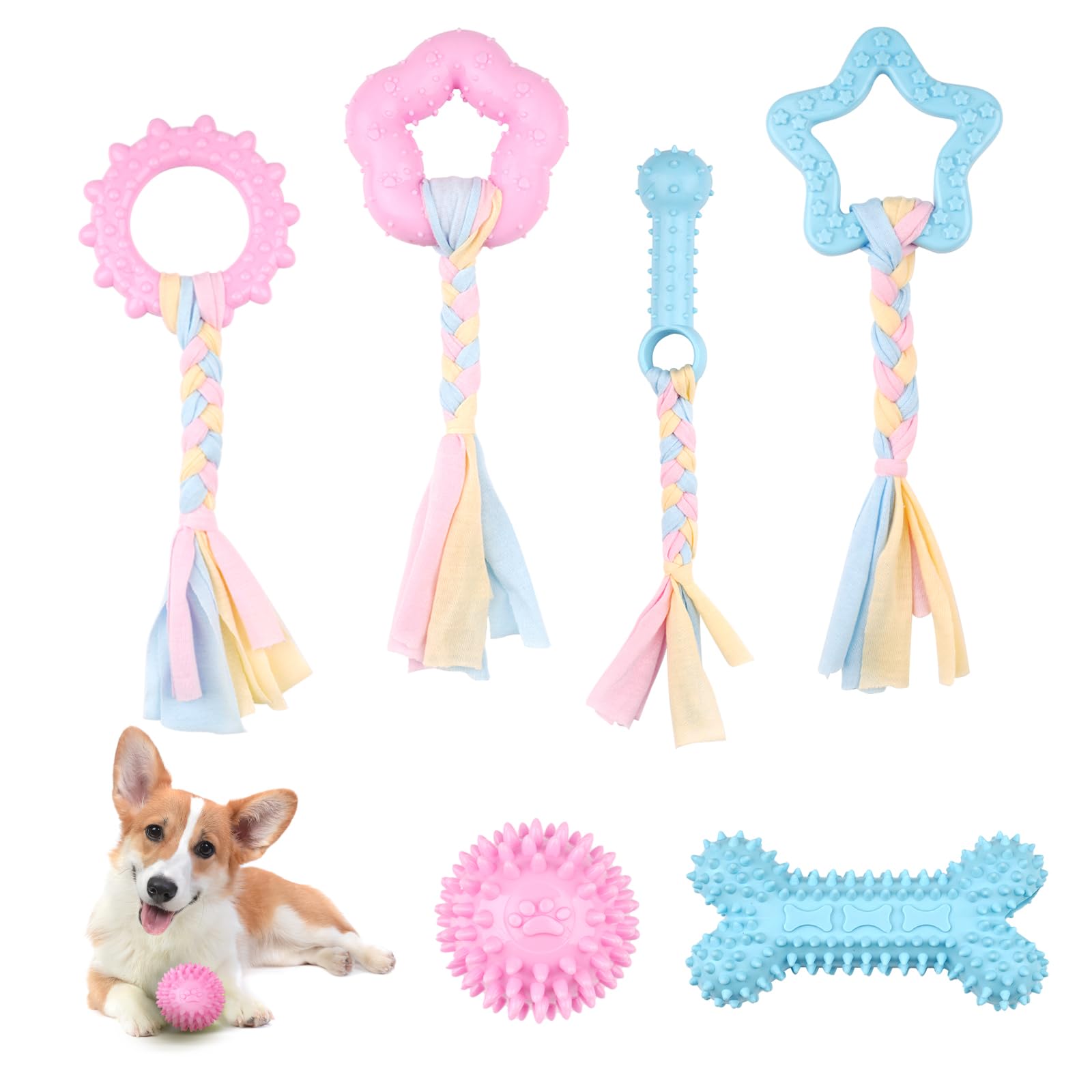 Ailvor Dog Toys Puppy Toys 8 weeks small dog,6 Pcs Chew Toys Puppy Teething Toys with Natural Cotton Interactive Ropes for Dogs Oral Teeth Soothe Itching Puppy Chew Toys