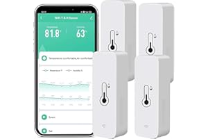 RISOON WiFi Hygrometer Thermometer Sensor: Smart Temperature Humidity Monitor, with Remote Monitor and TUYA APP Notification Alert, High Precision Indoor Thermometer No Hub Required, Work with Alexa (4-Pack)