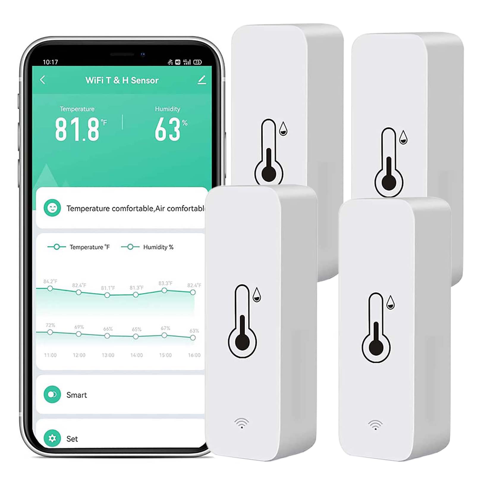 Photo 1 of WiFi Hygrometer Thermometer Sensor: Smart Temperature Humidity Monitor, with Remote Monitor and TUYA APP Notification Alert, High Precision Indoor Thermometer No Hub Required, Work with Alexa (4-Pack)