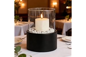 EAST FLAME EastFlame Tabletop Pillar Hurricane Candleholder with Decorative Stones - Suitable for Dia 3" and Below Pillar Candles and Scented Candles, Gift for Lovers' Gathering, Home Decor, Parties & Weddings