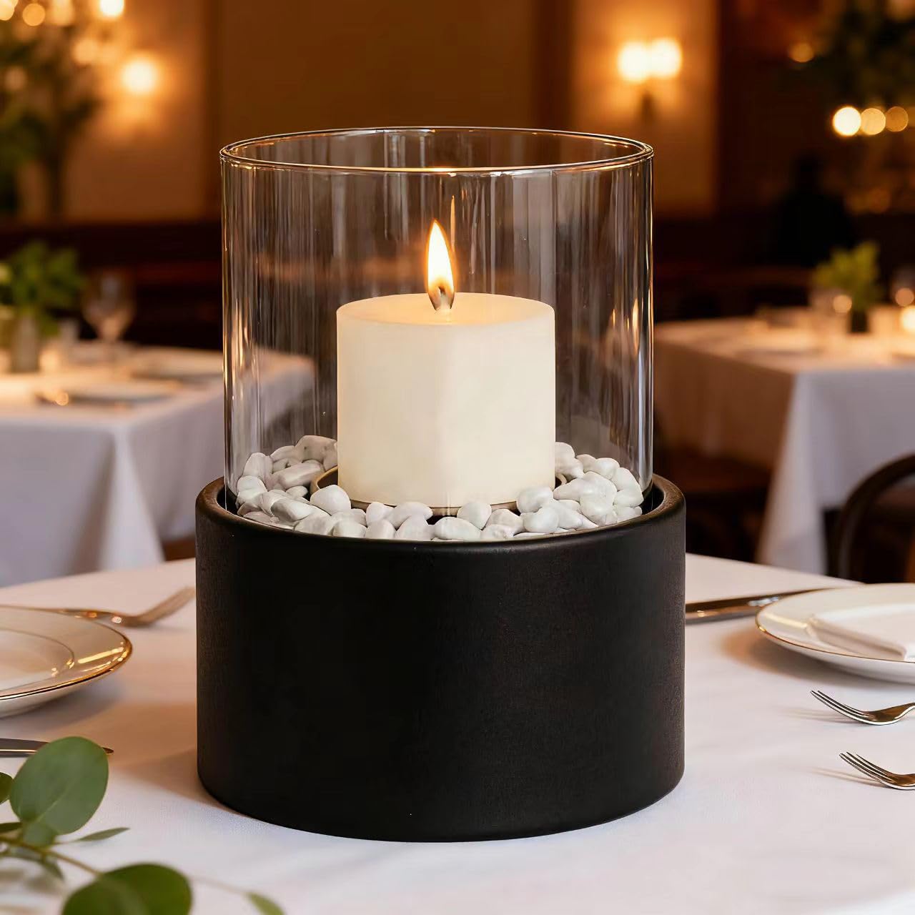 Photo 1 of EastFlame Tabletop Pillar Hurricane Candleholder with Decorative Stones - Suitable for Dia 3" and Below Pillar Candles and Scented Candles, Gift for Lovers' Gathering, Home Decor, Parties & Weddings