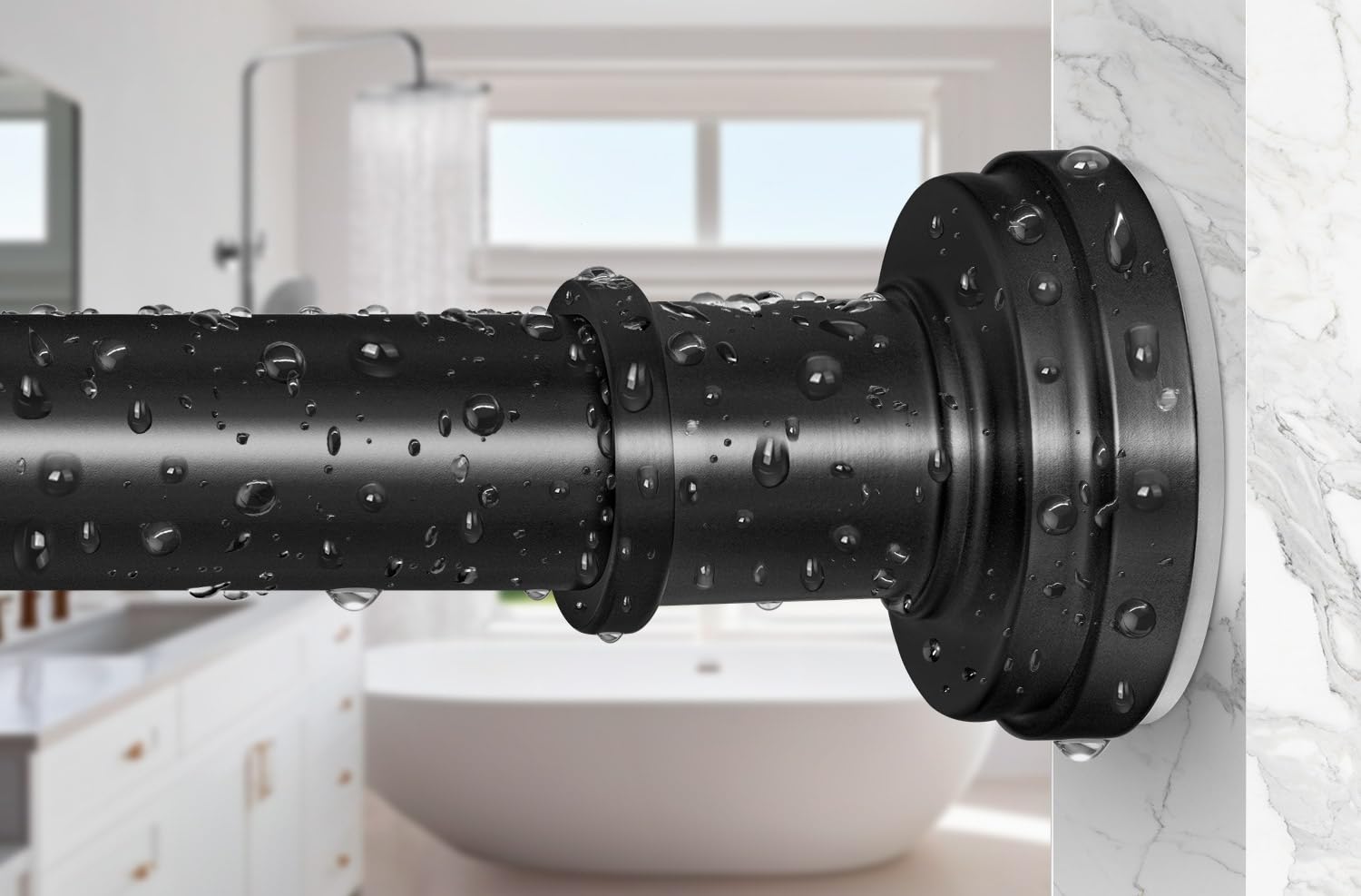 Photo 1 of Black Shower Curtain Rod 36-84 Inch(3-7ft) Never Rust No Drilling Spring Tension Shower Rod, Adjustable Curtain Rod for Bathroom Window Living Room