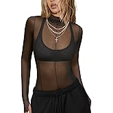 Mesh Sheer Long Sleeve Layering Tops for Women Mock Neck Sexy Going Out Lace Tee Shirt See Through Party Club Concert Blouse