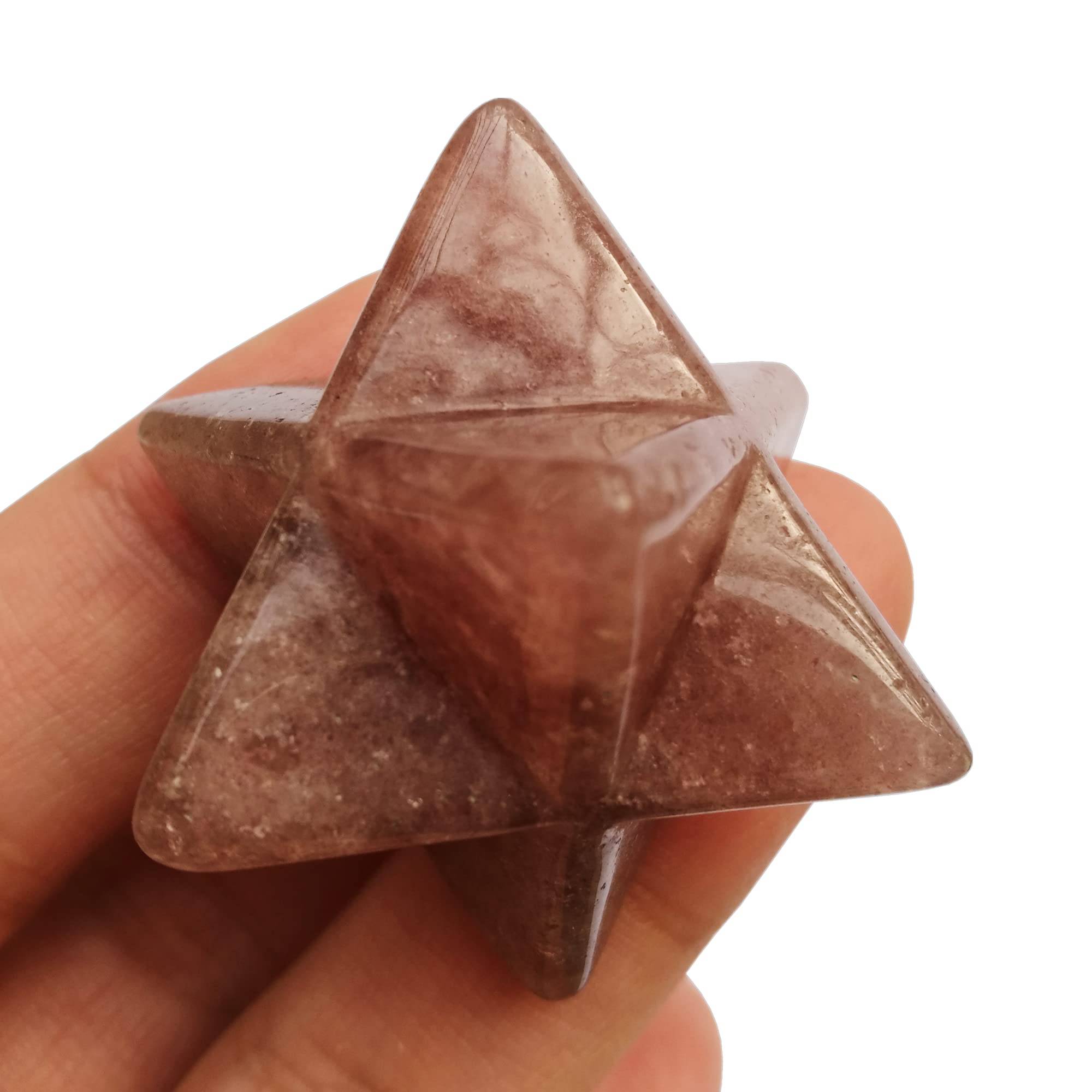 Manekieko Natural Strawberry Quartz Merkaba Crystal Protection Sacred Meditation Energy Healing Chakra,25mm Hexagonal Star Crystals and Healing Stone
