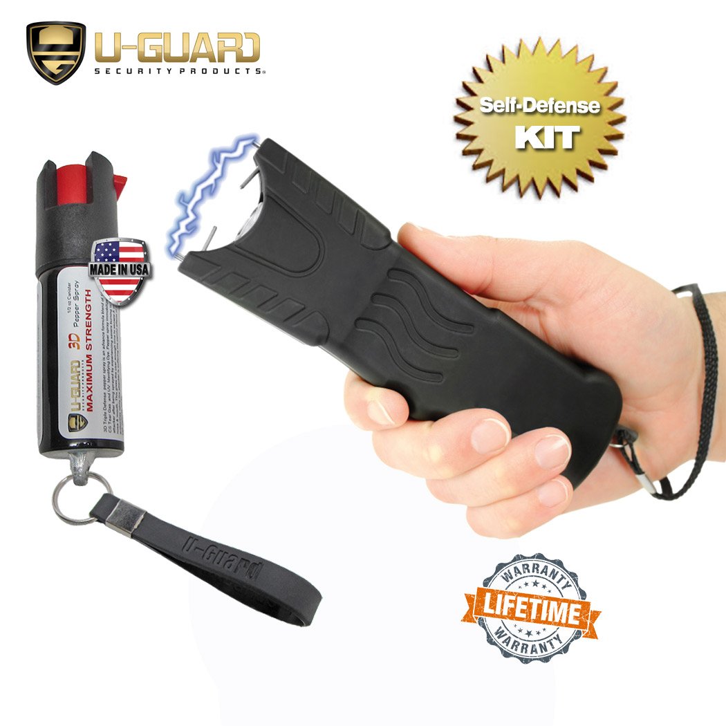 Police Stun Gun Heavy Duty Taser Flashlight Combo Pepper Spray Keychain