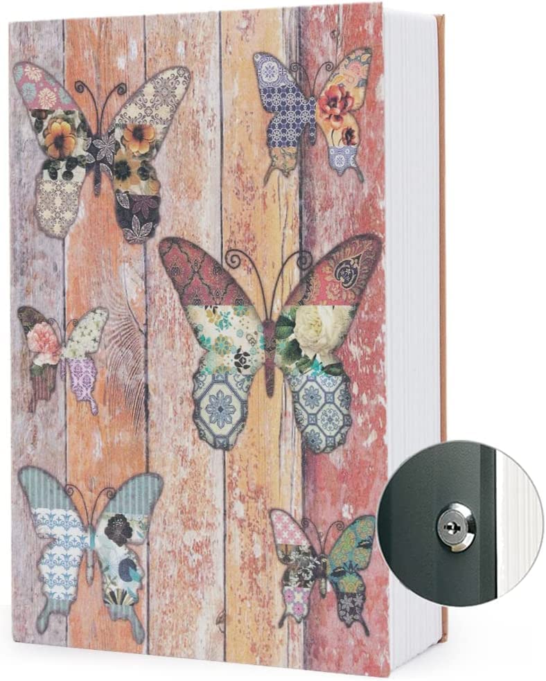 TourKing Diversion Book Safe Storage Box, Dictionary Secret Safe Can with Security Combination Lock/Key, Diversion Book Hidden Safe (Key, Butterfly)