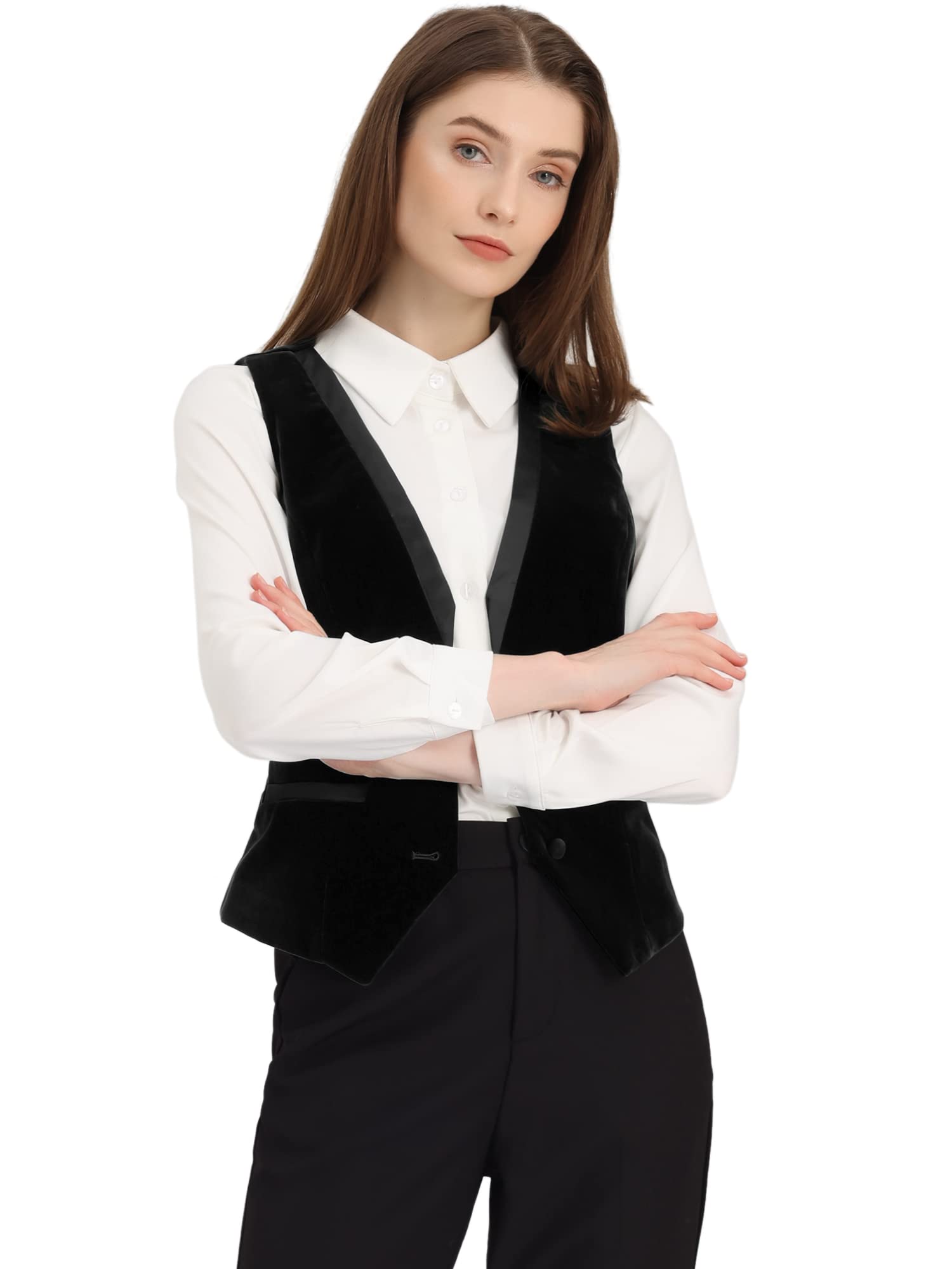Photo 1 of Allegra K Waistcoat for Women's Steampunk Velvet Vintage 2025 Sleeveless Blazer Dressy Suit Vests XX-Large Black