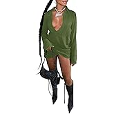 LYANER Women's Wrap Hem Collar V Neck Long Sleeve Club Party Sexy Bodycon Mini Dress