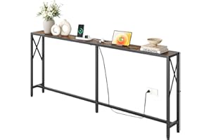 Gewudraw 70 in Skinny Sofa Table Behind Couch, Console Table with Oulets & USB Ports for Hallway, Entryway,Living Room, Bedroom, Rustic Brown
