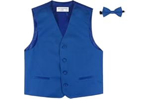 VESUVIO NAPOLI BOY'S Dress Vest & BOW Tie Solid ROYAL BLUE Color BowTie Set