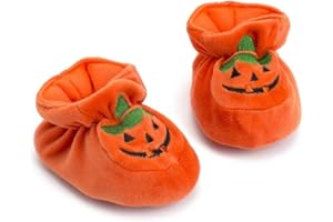 CSFRY Newborn Baby Boys' Girls' Halloween Pumpkin Bootie Soft Soles Infant Crib Shoes