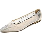 Women's Mesh Rhinestone Flat Ballet Loafers Sexy Pointed Toe Soft Bottom Non-Slip Breathable Slip-On Flats for Party, Evening Party, Date