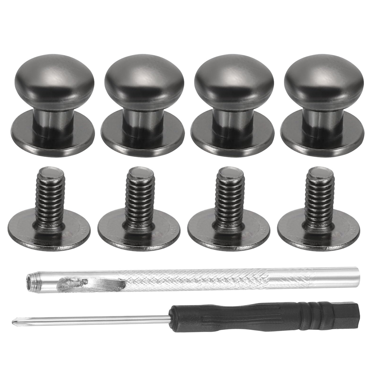 PATIKIL 9x8x6mm Spikes for Clothes, 30 Set Metal Button Spikes with Punch & Screwdriver Screw Kit Flat Head Rivets Screw DIY Leather Barrel Studs Hardware Trim Craft, Black