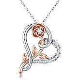 YEESIA Rose Heart Necklace 925 Sterling Silver Rose Gold Plated Heart Pendant Necklaces Valentine's Day Christmas Jewelry Gifts for Her Mom Wife