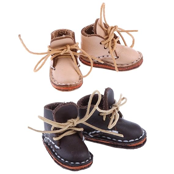 Fenteer 2 Paar Puppe Flache Schnüren Stiefel Stiefeletten Puppenschuhe für 1/6 Blythe Puppen ( Dunkelbraun & Beige )