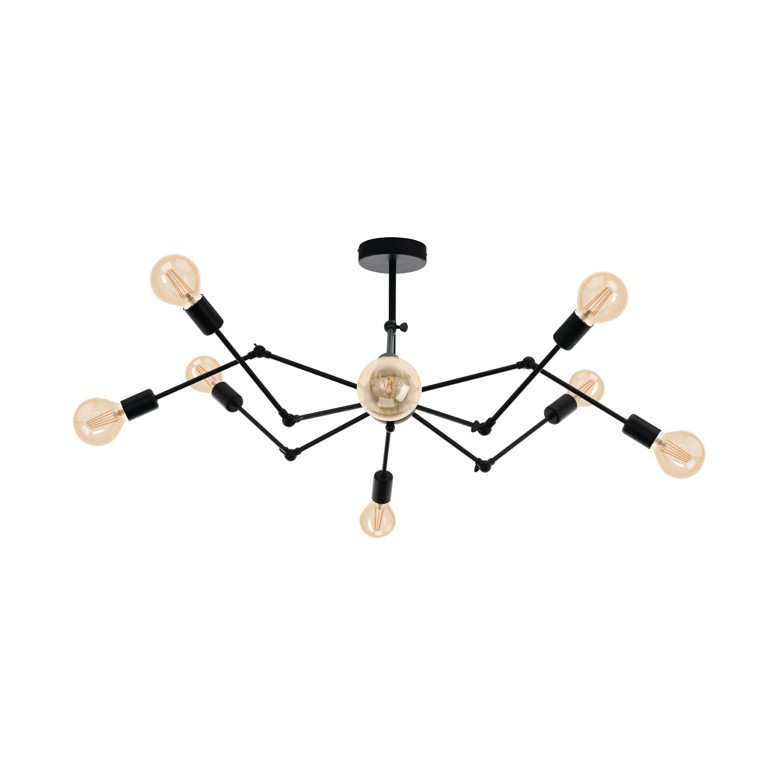 Eglo Exmoor Ceiling Light, 8-Flame Ceiling lamp Vintage, Industrial, Retro, Living Room lamp Made of Black Steel, Kitchen lamp, Hallway Ceiling Light with E27 Socket