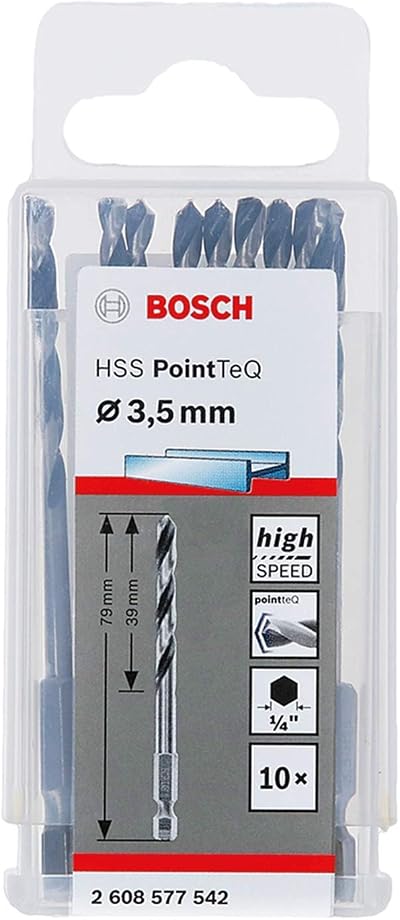 Bosch 10pc PointTeQ Hex Drill Bit Ø3.5 mm 79 mm 1/4 in Hex Shank