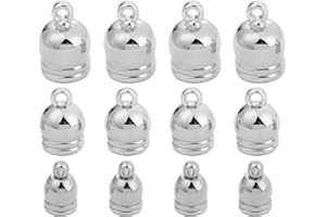 TEENSERY 120 Pcs End Caps 6MM 8MM 10MM Leather Cord Ends Glue in Tassel Caps Clasps for DIY Tassel Bracelet Necklace Jewelry Making (Silver)