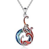 YAFEINI Phoenix Jewelry Necklace 925 Sterling Silver Crystal Phoenix Pendant Gifts for Women Mom (Blue crystal yellow red dripping oil)