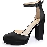 Ankis Black Platform Closed Toe Heels for Women, Womens Heels Closed Round Toe Chunky Block Pumps Shoes, 4 Inch