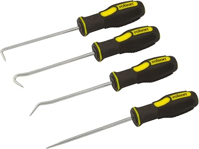 Rolson 4 pc Mini Pick Hook Set Soft Handle Carbon Steel O-Ring Fuses Wires