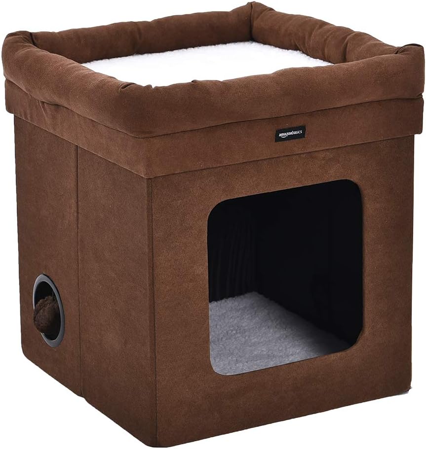 Amazon Basics Collapsible Cat House/Cat Bed for Indoor Brown, 38 x 38 x 43 cm - Image 3
