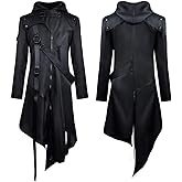 MYUPDALIN Mens Medieval Retro Long Asymmetric Hoodie Gothic Victorian Steampunk Jacket Cosplay Overcoat Halloween Costume