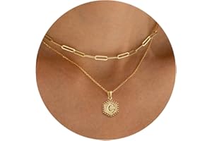 GIFT4U Dainty Gold Necklace for Women - 18K Gold Plated Layered Initial Necklaces for Women Simple Paperclip Chain Hexagon Letter Initial Necklace Gold Layered Necklaces for Women Jewelry Gifts