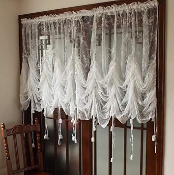 Amazon Com Iyt White Lace Embroidered Sheer Ballon Curtains