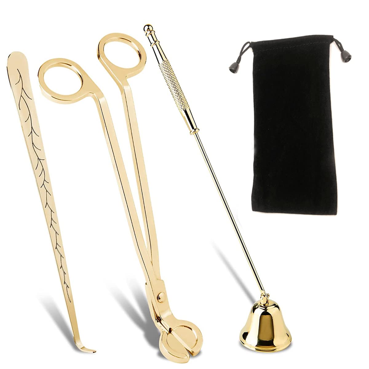 QeeHeng 3PCS Stainless Steel Candle Cover Tools,Candle Snuffer,Wick Trimmer and Wick Dipper,Candle Care Tools Set (Gold)