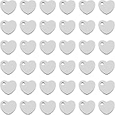 Ximalun 200 Pcs Stainless Steel Blank Heart Pendants Tiny Stamping Tag Flat Love Charm Small Dainty Pendants Metal Polished Love Heart Charms for Bracelet Necklace Jewelry DIY Craft Making(Silver)