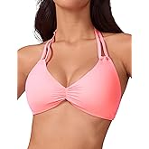 AJISAI Womens Halter Bikini Top Triangle V Neck Bathing Suit Top Low Impact Padded Sports Bra