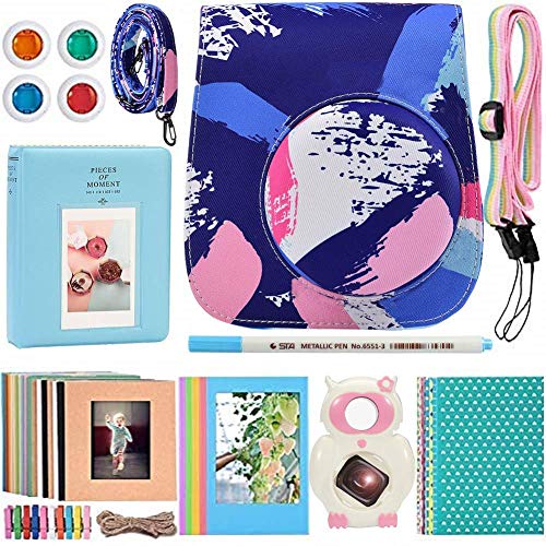 Katia Instant Camera Accessories Bundle Compatible for Fujifilm Instax Mini 9 / Mini 8+ / Mini 8 Instant Film Camera. Includes Camera Case, Album, Frame, Stickers, Strap,etc - Blue Paint