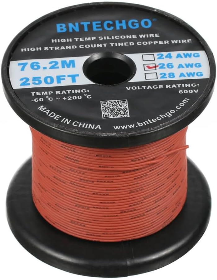 BNTECHGO 26 Gauge Silicone Wire Spool Brown 250 ft Ultra Flexible High Temp 200 deg C 600V 26 AWG Silicone Rubber Wire 30 Strands of Tinned Copper Wire Stranded Wire for Model Low Impedance - Image 3