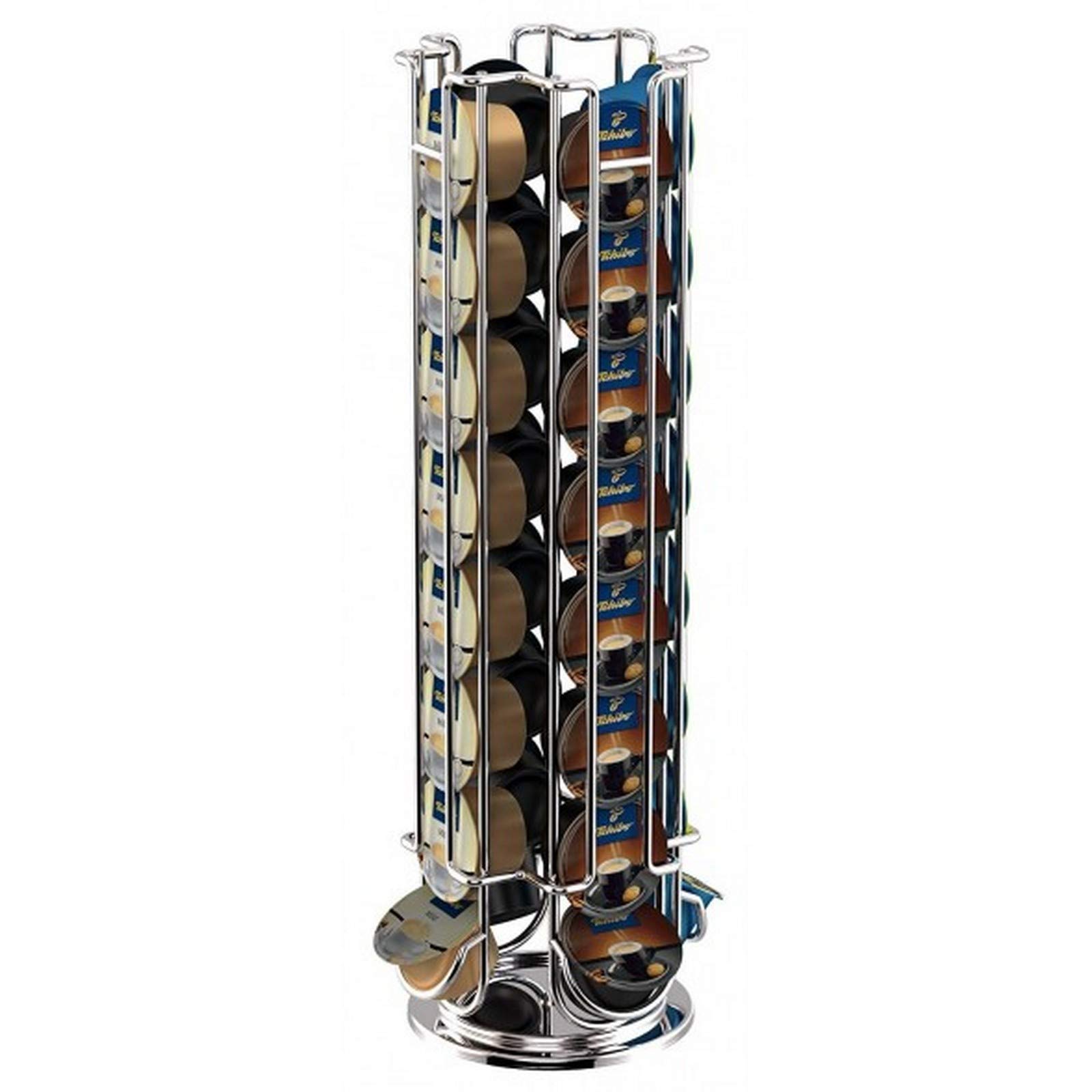 Tavola Swiss Maestro Capsule Dispenser for 32 TCHIBO Cafissimo / K-Fee / Expressi ALDI Capsules, 360° Rotatable, Silver, Small