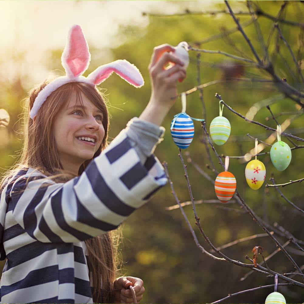 DomeStar Colorful Plastic Eggs, 12PCS Decorative Hanging Eggs Plastic Egg Ornaments Decorations, Random Style