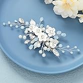 Latious Flower Wedding Hair Clip Silver Pearl Bridal Hair Barrettes Rhinestones Hair Piece for Women and Brides