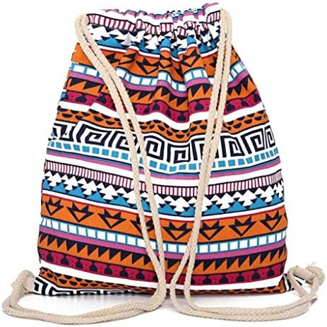 Drawstring Geometric Backpack Bag, Ruhiku Retro Canvas Printing Cinch Sack Unisex Sport Travel Outdoor Gymbag Large Home Travel Storage Use Backpack For Shopping Sport Yoga (Orange)