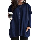 ForHailey Plus Size Womens Long Sleeve Tops Crewneck Lightweight Sweatshirt Loose Casual Oversized T Shirts with Pockets