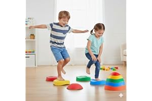 Special Supplies Stepping Stones for Kids, 5 Balance Indoor and Outdoor Blocks Promote Coordination, Balance, Strength, Child Safe Rubber, Non-Slip Edging, Stackable