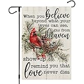 CROWNED BEAUTY Winter Cardinal Garden Flag When You Believe 12x18 Inch Small Double Sided for Outside Small Burlap Seasonal Yard Decoration