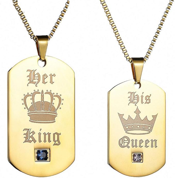 Her King His Queen Couple Necklaces With Crown Gold