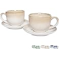 Bosmarlin Ceramic Cappuccino Cup and Saucer Set of 2, 10 Oz, Dishwasher and Microwave Safe, Coffee Cups for Latte, Espresso, Tea, Reavtive Glaze (Brown)