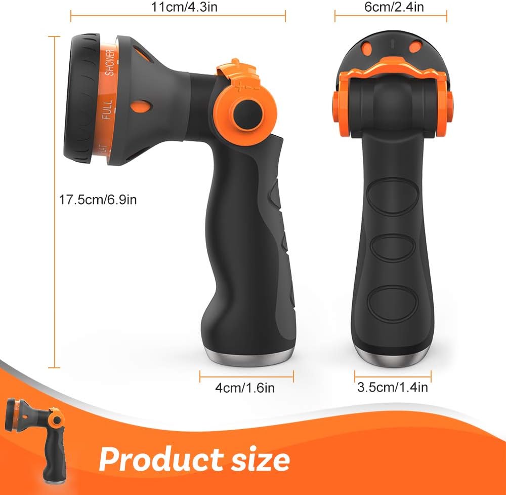 Waysonl Hose Nozzle Garden, Spray Nozzle High Pressure with 8 Adjustable Watering Patterns Thumb Control, Slip Resistant Heavy Duty Water Hose Nozzle for Garden Hose, Watering, Washing, Cleaning : Garden & Outdoor
